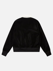 Plush Collar Suede Faux Leather Jacket