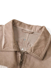 Retro Lapel Zip Up Work Jacket