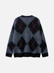 Rhombus Plaid Embroidery Sweater