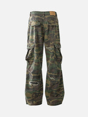 Ripped Camouflage Flared Cargo Pants