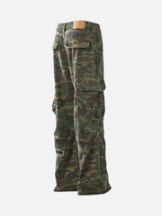 Ripped Camouflage Flared Cargo Pants