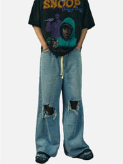 Ripped Denim Wide Leg Pants