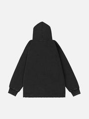 Ripped Drawstring Zip-Up Jacket