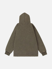 Ripped Drawstring Zip-Up Jacket
