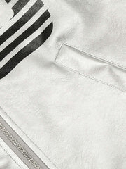 Silver Leather Motorcycle Hooded Jacket