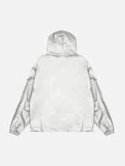 Silver Leather Motorcycle Hooded Jacket