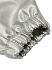 Silver Leather Motorcycle Hooded Jacket