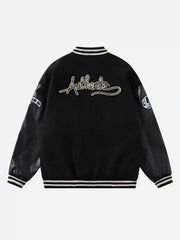 Skull Sickle Embroidered PU Splicing Jacket