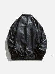Solid Color Lapel PU Jacket