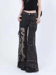 Solid Color Straps Jeans