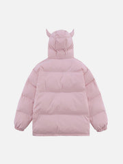 Solid Embroidered Hood Winter Coat