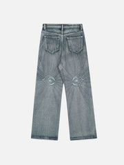 Spider Web Topstitched Loose Jeans