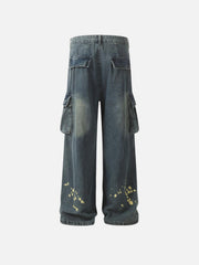 Splash-Ink Washed Baggy Jeans