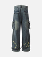 Spray-Painted Reverse Pleated Cargo Jeans
