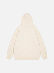 Star Knit Hooded Zip Up Cardigan Sweater