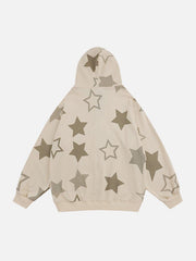 Star Print Zipper Hoodie
