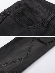 Star Symmetrical Raw Edge Splicing Jeans