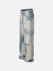 Street Distressed Industrial Style Straight Jeans