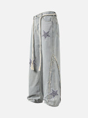 Street Drawstring Star Applique Jeans