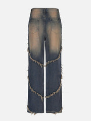 Symmetrical Raw Edge Straight-Leg Jeans