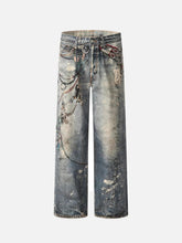 3D Digital Printed Chain Straight Jeans