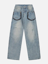 3D Zip Up Pocket Straight-Leg Jeans