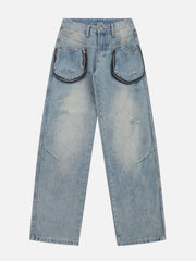 3D Zip Up Pocket Straight-Leg Jeans