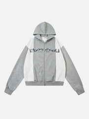 Academic Style Assembled Color Blocking Hoodie