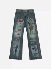 American High Street Graffiti Washed Jeans