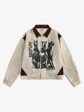 American Retro Washed Graffiti Patchwork Jacket