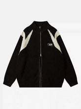 American Style Color Blocking Zipper Cardigan