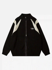 American Style Color Blocking Zipper Cardigan