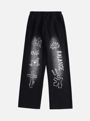 American Style Spray Painted Letters Washed Casual Sweatpants