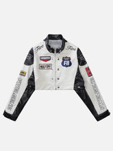 Badge Short PU Leather Racing Jacket