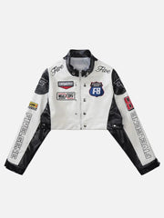 Badge Short PU Leather Racing Jacket