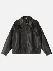 Bow Cropped Faux Leather Jacket
