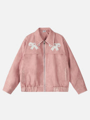 Bow Cropped Faux Leather Jacket