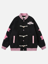 Buttoned Star Embroidered Baseball Jacket