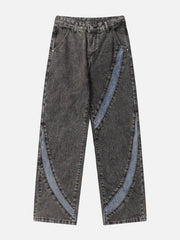 Cambered Patchwork Straight-Leg Jeans