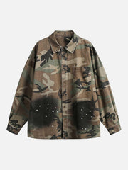 Camouflage Washed Distressed Denim Shirt