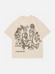 Cartoon Line Character Print Tee