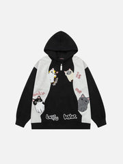 Cat Contrast Color Hoodie