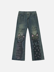 Cat Graffiti Print Jeans