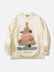 Christmas Tree Embroidery Print Sweater