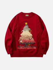 Christmas Tree Embroidery Print Sweater