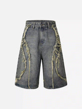 Clean Fit Whisker Patchwork Cropped Denim Jorts