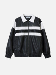 Color Blocking Stripe Faux Leather Jacket