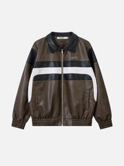 Color Blocking Stripe Faux Leather Jacket