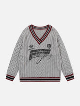 Colorblock Lettering V-Neck Sweater