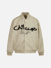 Contrast Color Embroidery Bomber Jacket